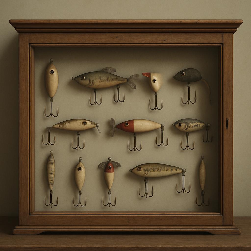 Lure display: Passing array of both bait and spinner lures.